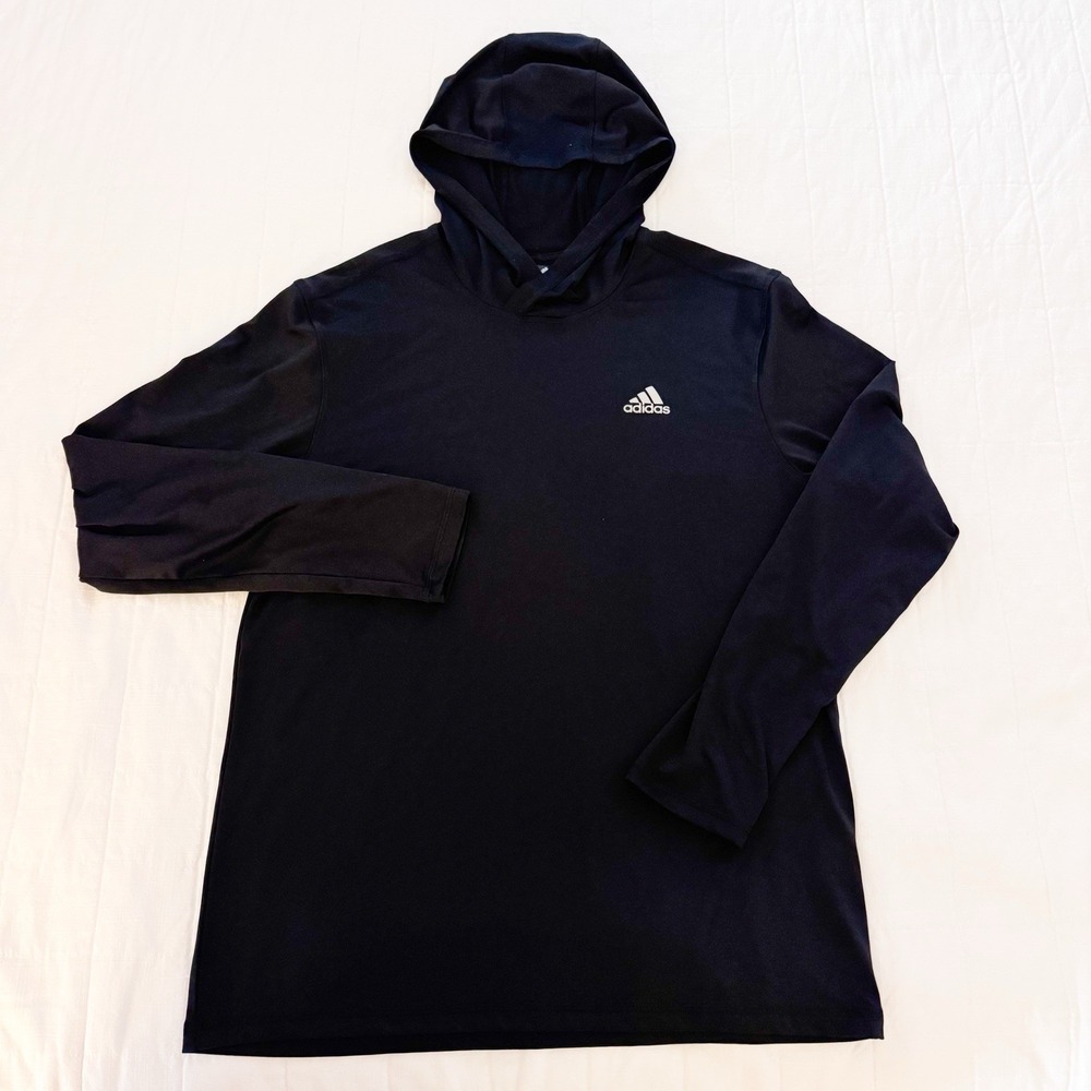 Adidas Golf Men's MEDIUM Long Sleeve Hooded Black Performance Shirt EUC